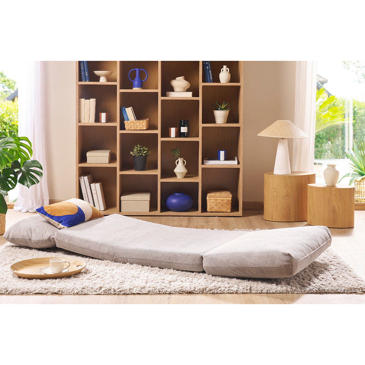 Chauffeuse 1 place convertible en tissu velours côtelé jaune curry SPENCER