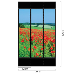 Papier peint, fenêtre sur coquelicots Vert