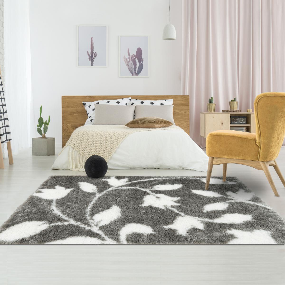 Tapis shaggy tissé motif floral BODO