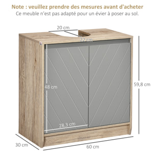 Meuble salle de bain - meuble sous-vasque - placard 2 portes avec étagère - dim. 60L x 30l x 59H cm - panneaux particules chêne clair gris