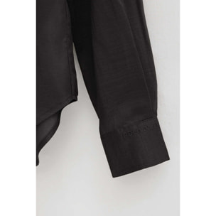 Camicia nera in ramie con collo alla coreana e fit ampio con ricamo Polo Club