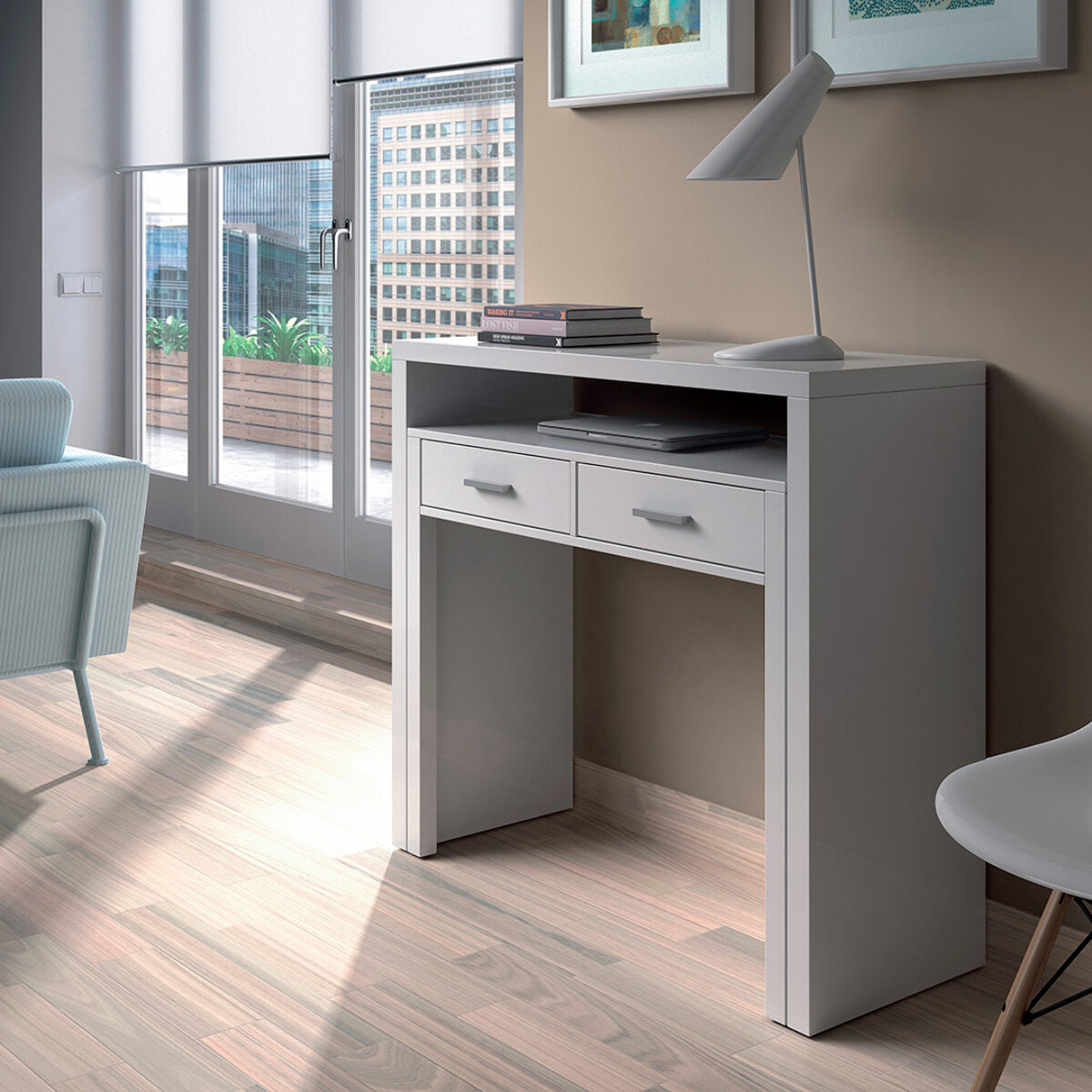 Mesa Escritorio Extensible 98x87x36 Cm Blanco Artik