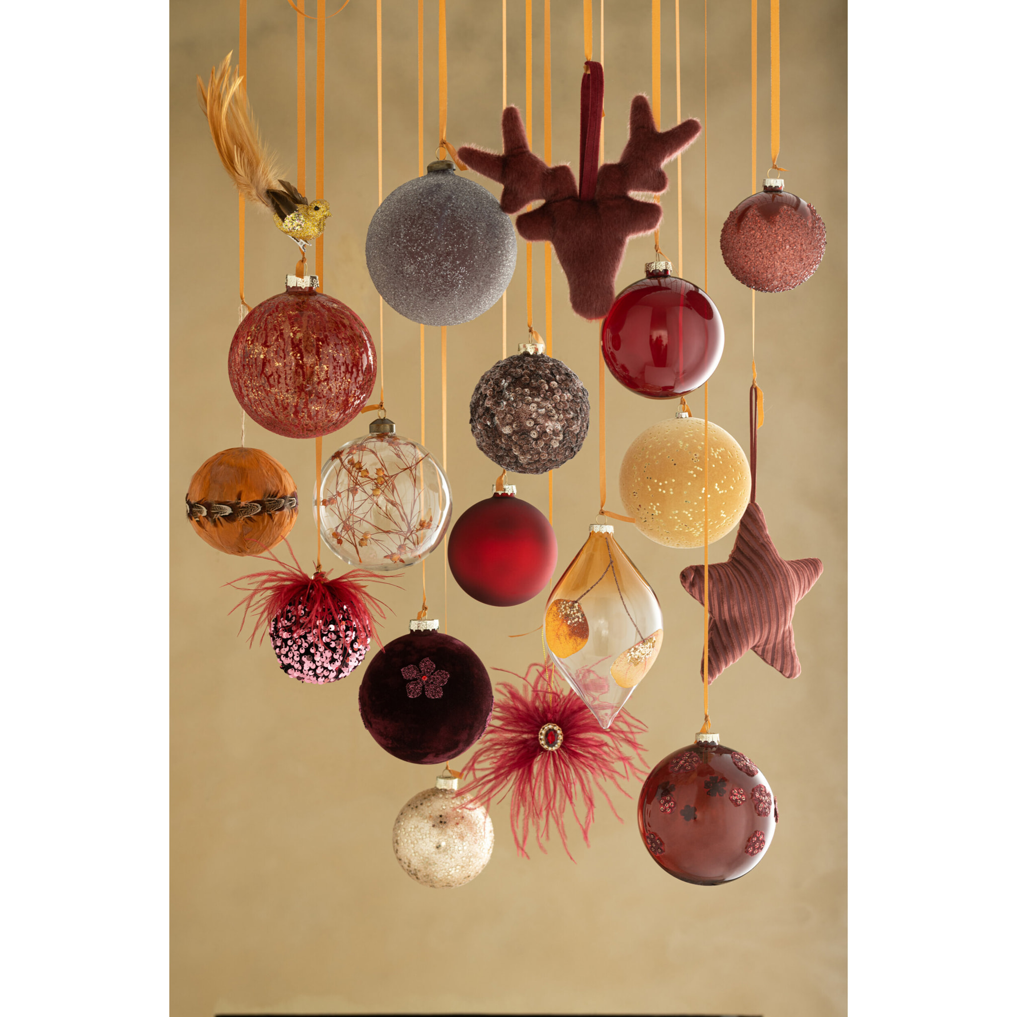 J-Line boule De Noël Givrées - verre - bordeaux mat - small - boîte de 6