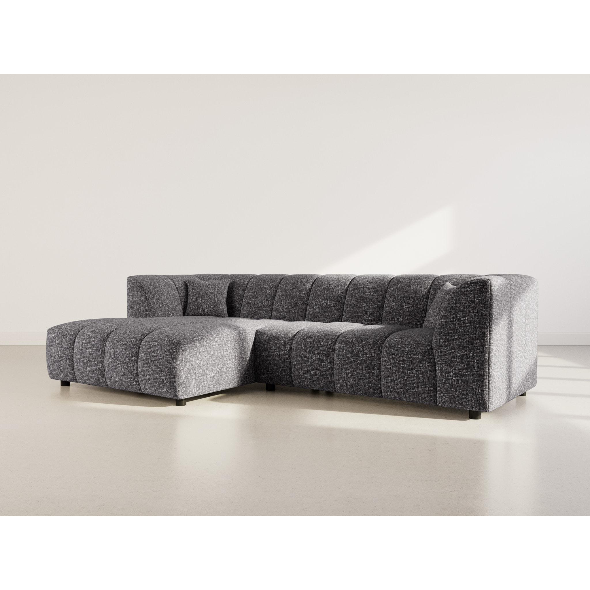 Curtis - canapé d'angle gauche 4 places avec accoudoir en tissu texturé - Gris foncé