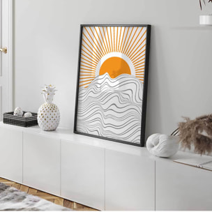 Affiche encadrée soleil abstrait lignes modernes Affiche + cadre en métal - Noir