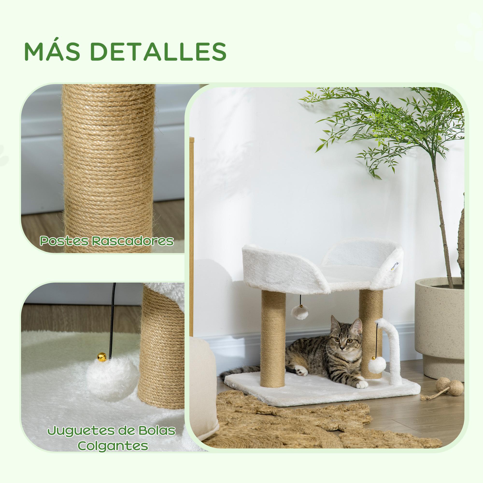 Árbol Rascador para Gatos Pequeños Altura 42 cm Árbol para Gatos con Nido Bolas Colgantes y Postes de Sisal 48x38x42 cm Blanco