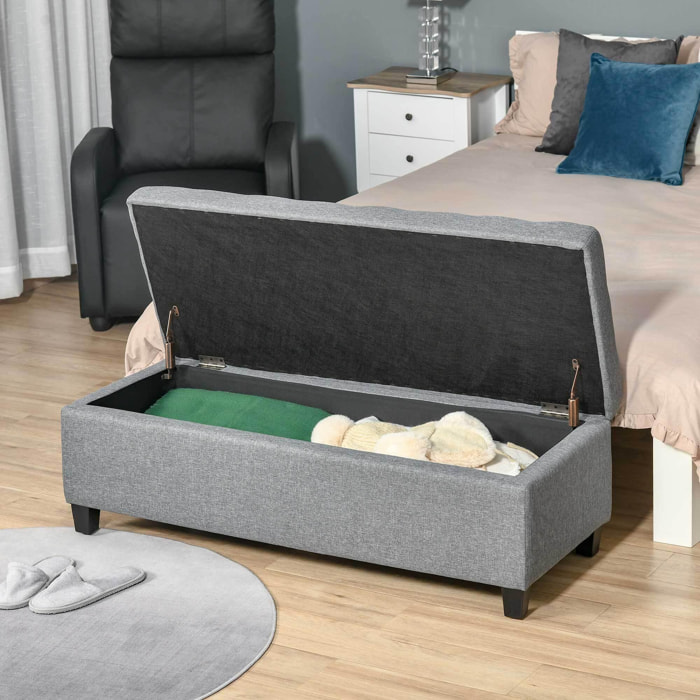 Banco de Almacenamiento Acolchado Puff de Almacenaje Taburete Tapizado en Lino con Tapa Abatible para Salón Entrada Dormitorio Carga 120 kg 125x49x41,5 cm Gris