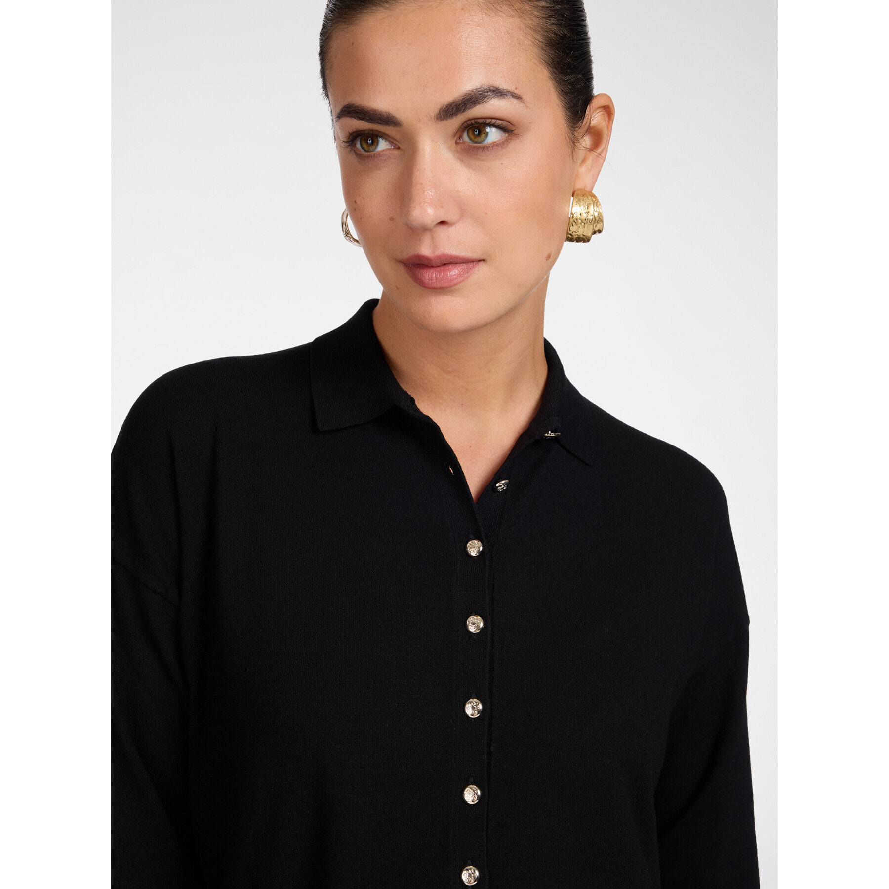 Elena Mirò - Jersey polo de viscosa con botones joya - Negro