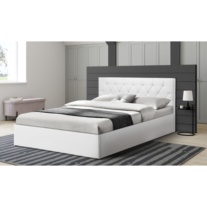 Lit coffre Hanna 160x200cm simili cuir blanc