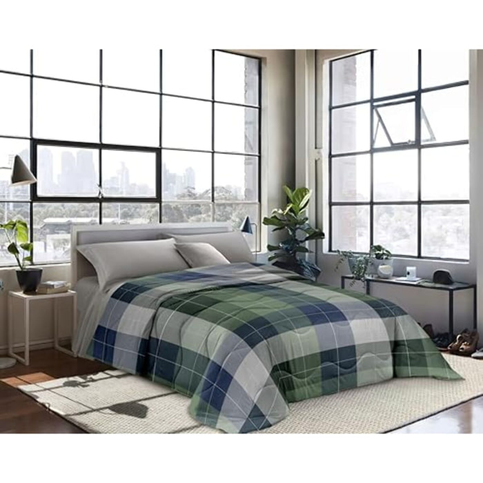 INTRECCI Piumino Matrimoniale, 260 x 260 cm, Piumino Ecologico, Caldo, Invernale, 300 g/m², Anallergico e Antiacaro, Made in Italy, Lavabile in Lavatrice, Soffice, Morbido. Fantasia: Quadri verde