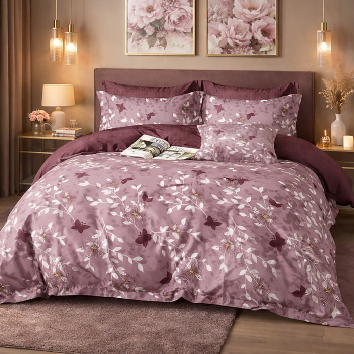 Parure housse de couette 100% coton - Velmora imprimé floral violet