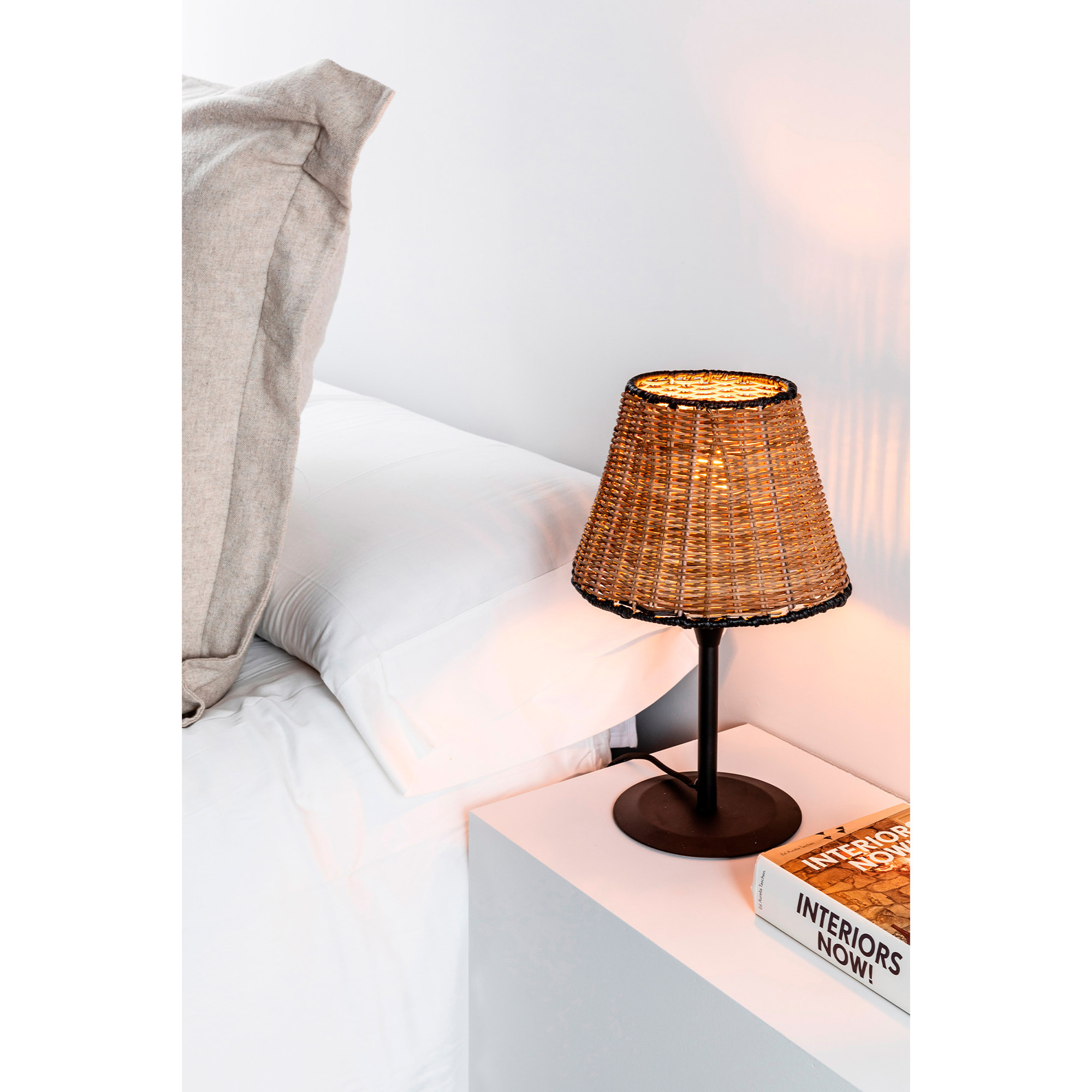 SUMBA S Mini lampe de table noire/rotin