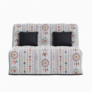 Banquette convertible Gaia, matelas Simmons, 160 x 200 cm, 2 coussins offerts, Blanc à motifs