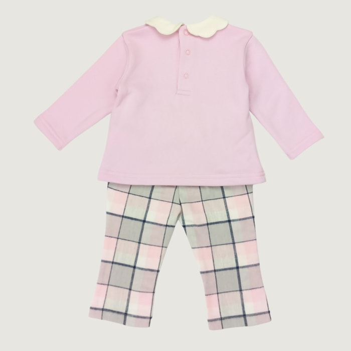 SET FELPA CON COLLETTO ROSA E PANTALONE SCOZZESE