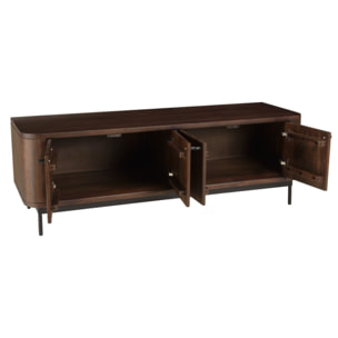 ALIX - Meuble TV design bois foncé et métal noir 4 portes ALIX