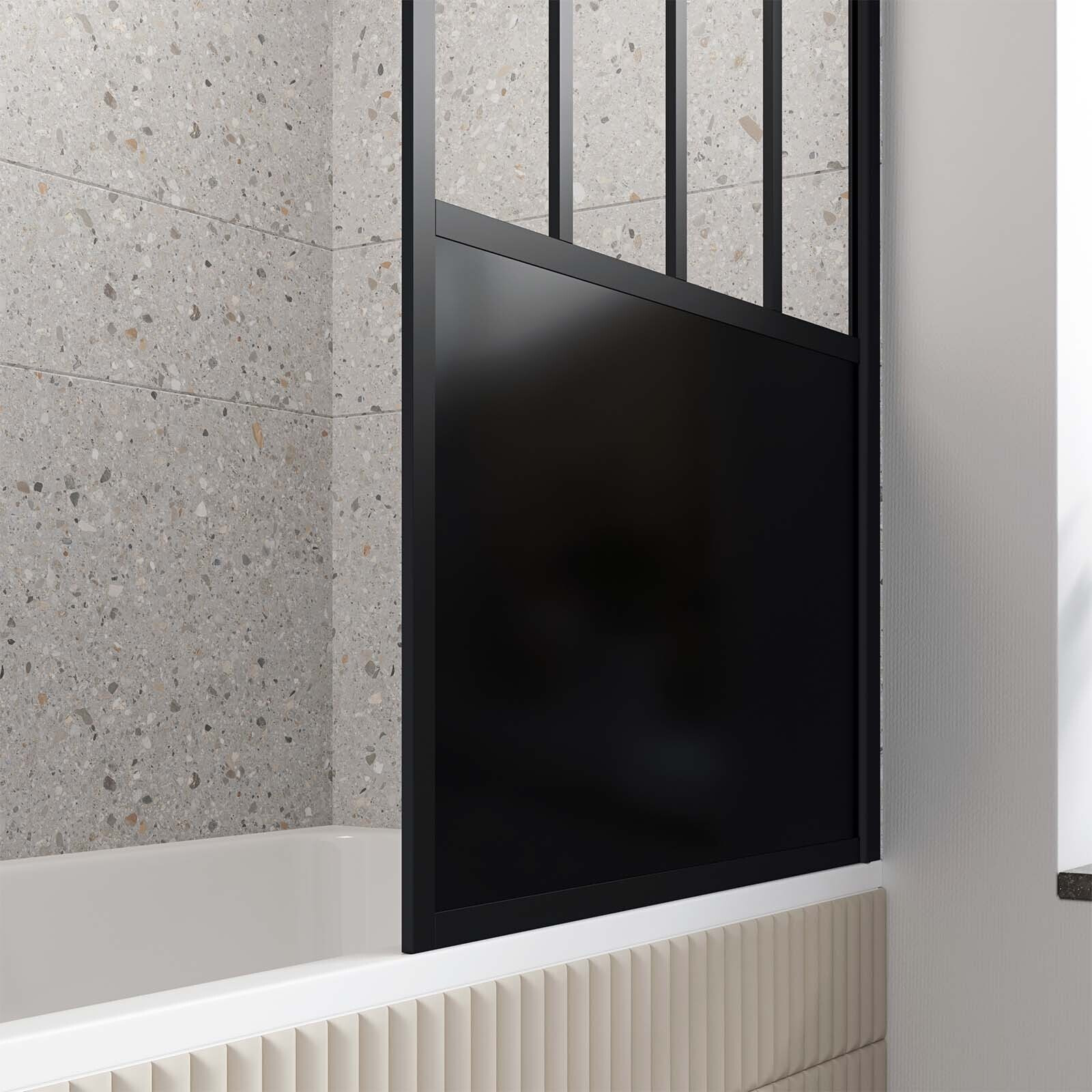 Pare Baignoire Pivotant 130x75cm Type Industriel - Profilé Noir Mat - Verre Trempé - GLASSY SCREEN