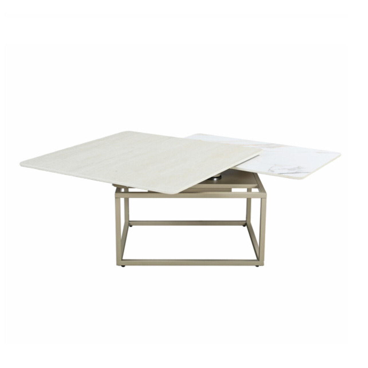 Table basse rotative 2 plateaux céramique pied métal beige – MATERA