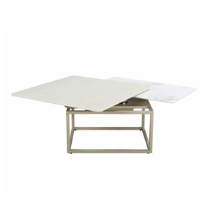 Table basse rotative 2 plateaux céramique pied métal beige – MATERA