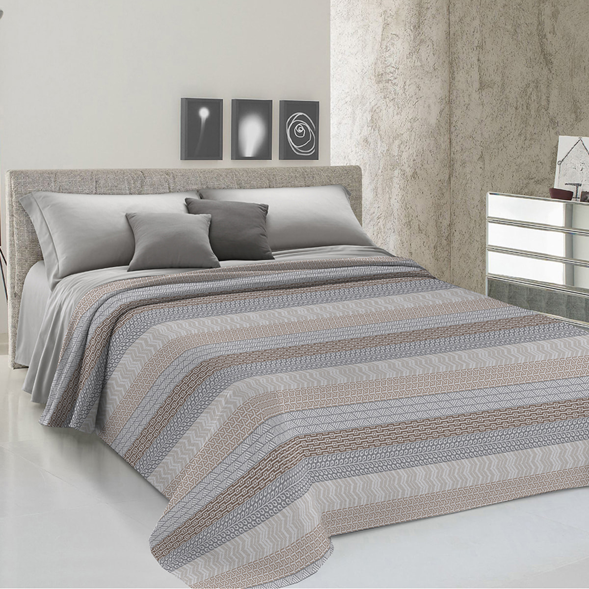Copriletto di cotone azteco beige 100% cotone