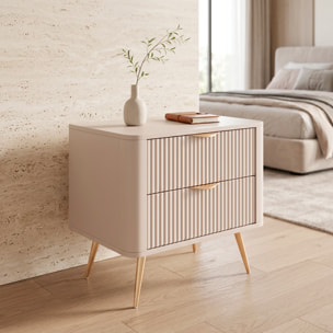 Comodino Moderno Con 2 Cassetti Con Piedini Alti Zona Notte 63,2 x 38 x 55,3 cm Beige