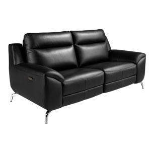 Sofá relax de 2 plazas tapizado en piel de origen vacuno en negro patas de acero inoxidable cromado 2 sistemas de relax eléctrico 192x93x92cm