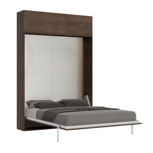 Armoire Lit escamotable vertical double 160 KENTARO Noyer avec élément haut