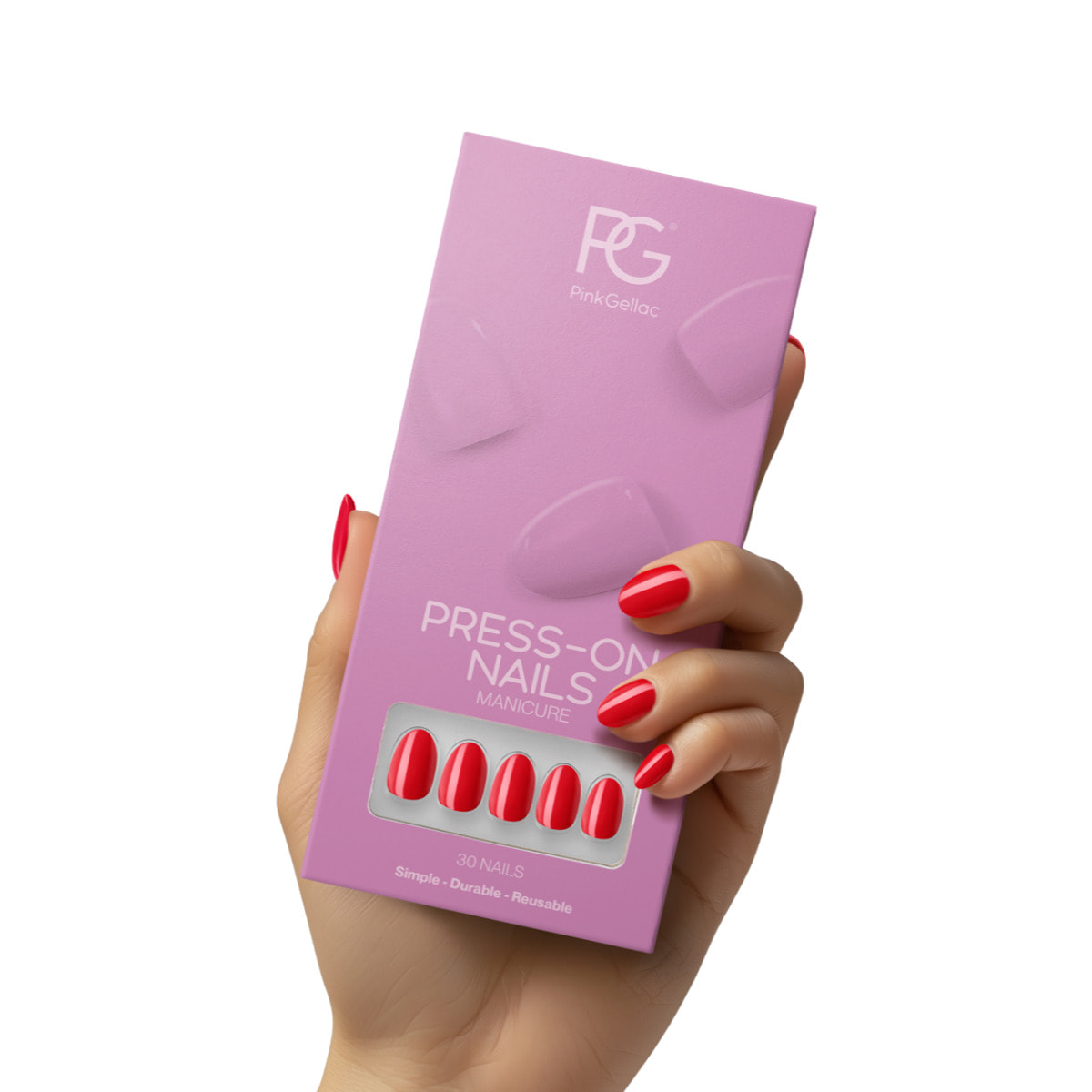 Pink Gellac - 430 Bombshell Red - rond court - Faux ongles à presser - Faux-ongles réutilisables - Press-on nails