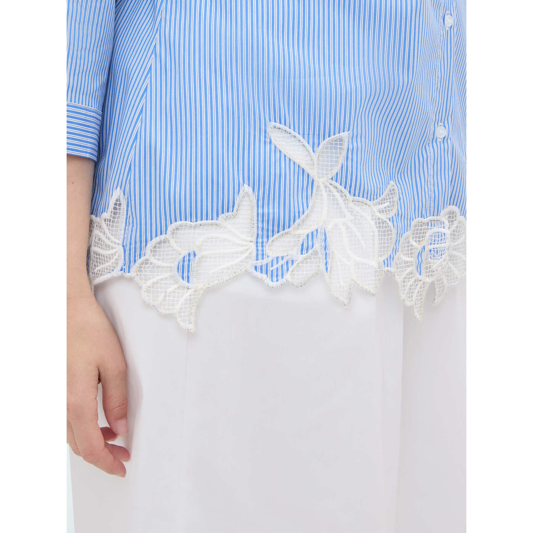 Fiorella Rubino - Camisa de rayas en algodón con detalle de macramé - Light - blue