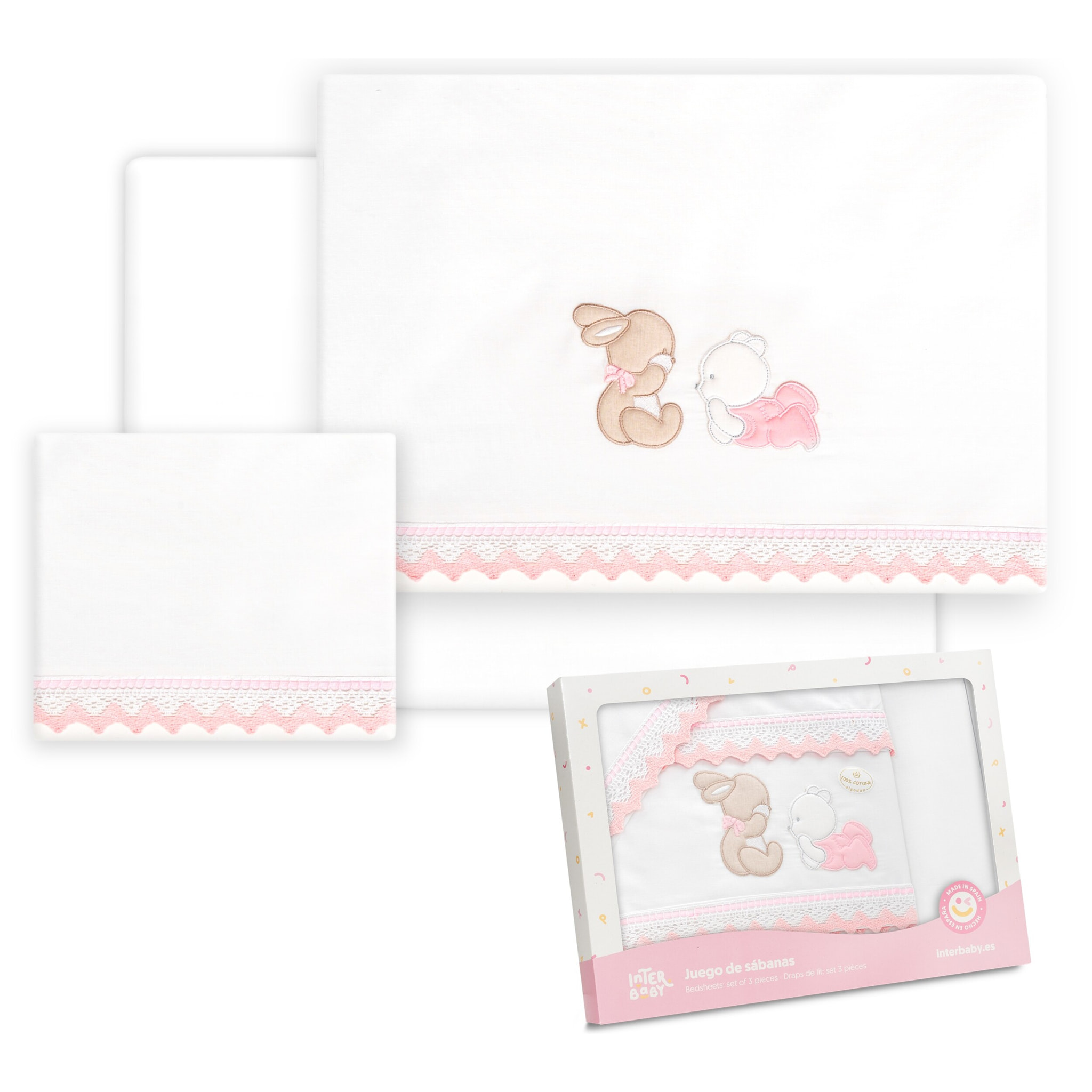 Triptico Coche Oso Tumbado Conejito Bco/Rosa
