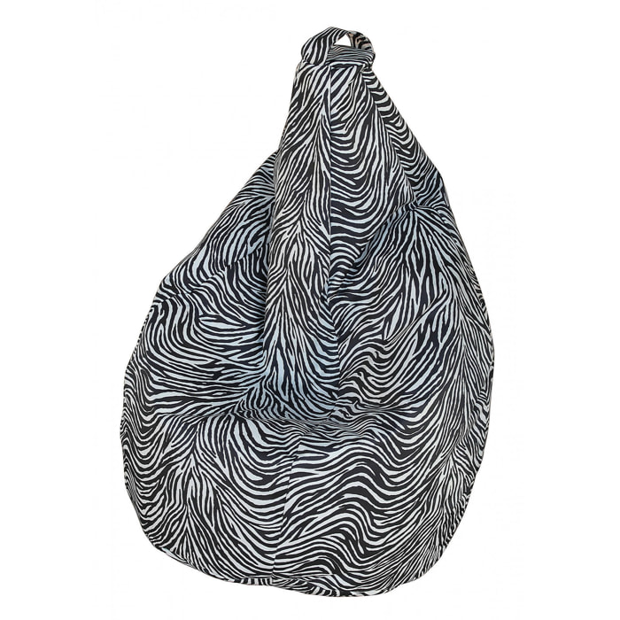 Pouf Maristella, Poltrona multiuso, Poltroncina sacco, Pouf poggiapiedi, Made in Italy, 80x80 h120 cm, Nero e Bianco, Fantasia zebrata