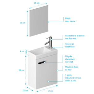 Ensemble Meuble Lave Mains Blanc 41x50x22cm + Miroir - SMALLY WHITE