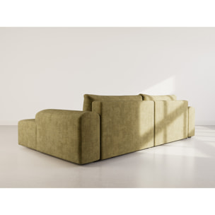 Rebecca - canapé d'angle droit 4 places convertible avec coffre en velours texturé - Vert Olive