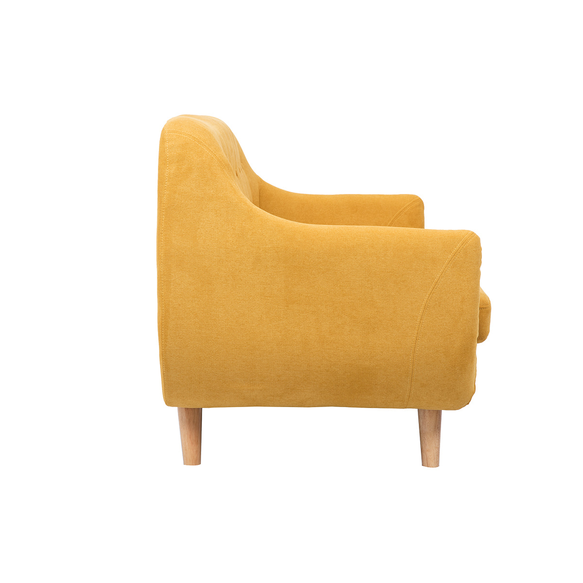 Canapé scandinave déhoussable 2 places en tissu effet velours jaune moutarde et bois clair YNOK