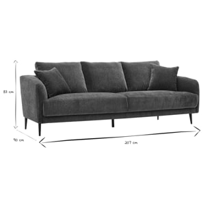 Canapé design 3 places en tissu effet velours prune et métal noir JERRY