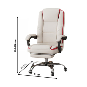 Fauteuil de bureau en simili avec repose pieds "Maissa" - Beige