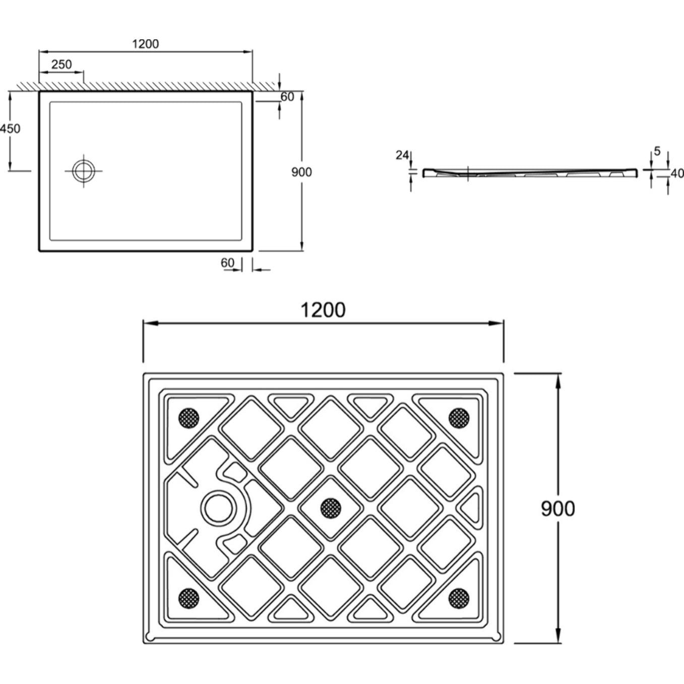 Receveur de douche 120 x 90 Gaspard extra-plat céramique bonde à gauche