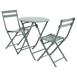 Table de jardin pliante ronde "Greensboro" vert olive 2 places en acier traité époxy