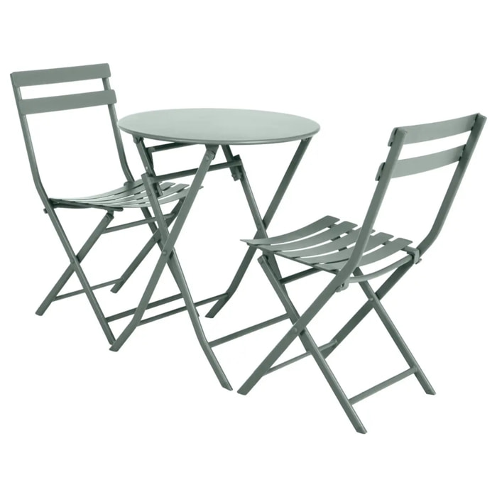 Table de jardin pliante ronde "Greensboro" vert olive 2 places en acier traité époxy