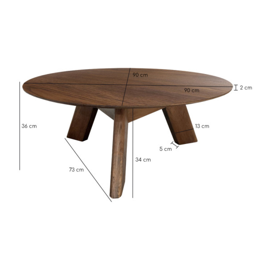 Table basse ronde en bois marron ou noir diam. 90cm - ANGEL