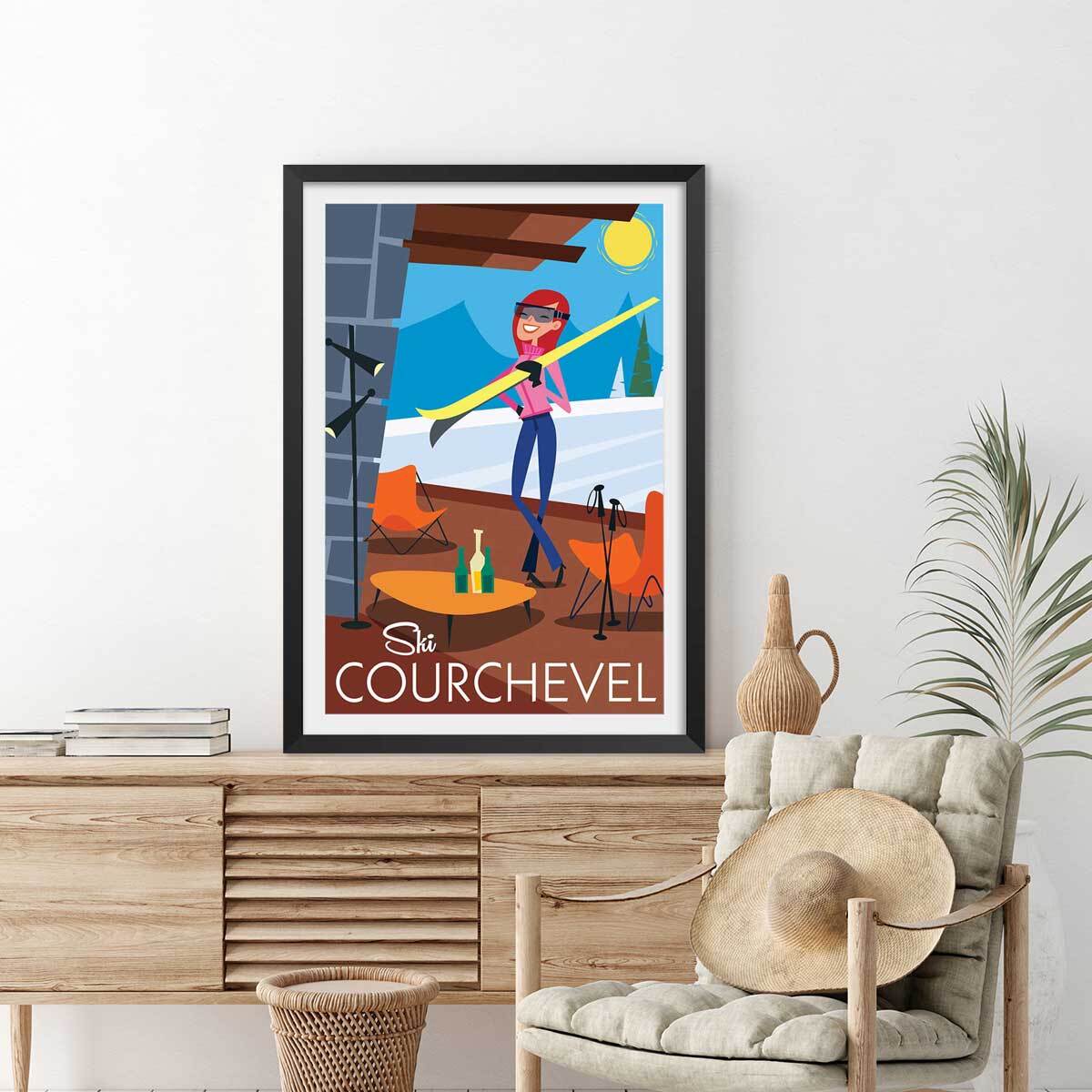 Affiche Ski à Courchevel Affiche sous cadre noir