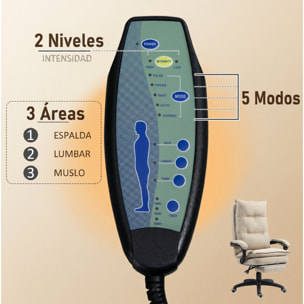 Vinsetto Silla de Oficina Ejecutiva con Masaje, Silla de Escritorio Ergonómica con Altura Ajustable, Respaldo Reclinable, Reposapiés, Mando con Cable, Giratoria 360°, Beige
