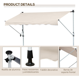 Toldo Manual Retráctil Exterior 400x120x170-280 cm Ajustable con Manivela Beige