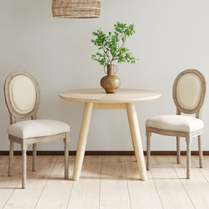 Lot de 2 chaises de salle à manger - chaise de salon médaillon style Louis XVI - bois massif sculpté, patiné - aspect lin beige
