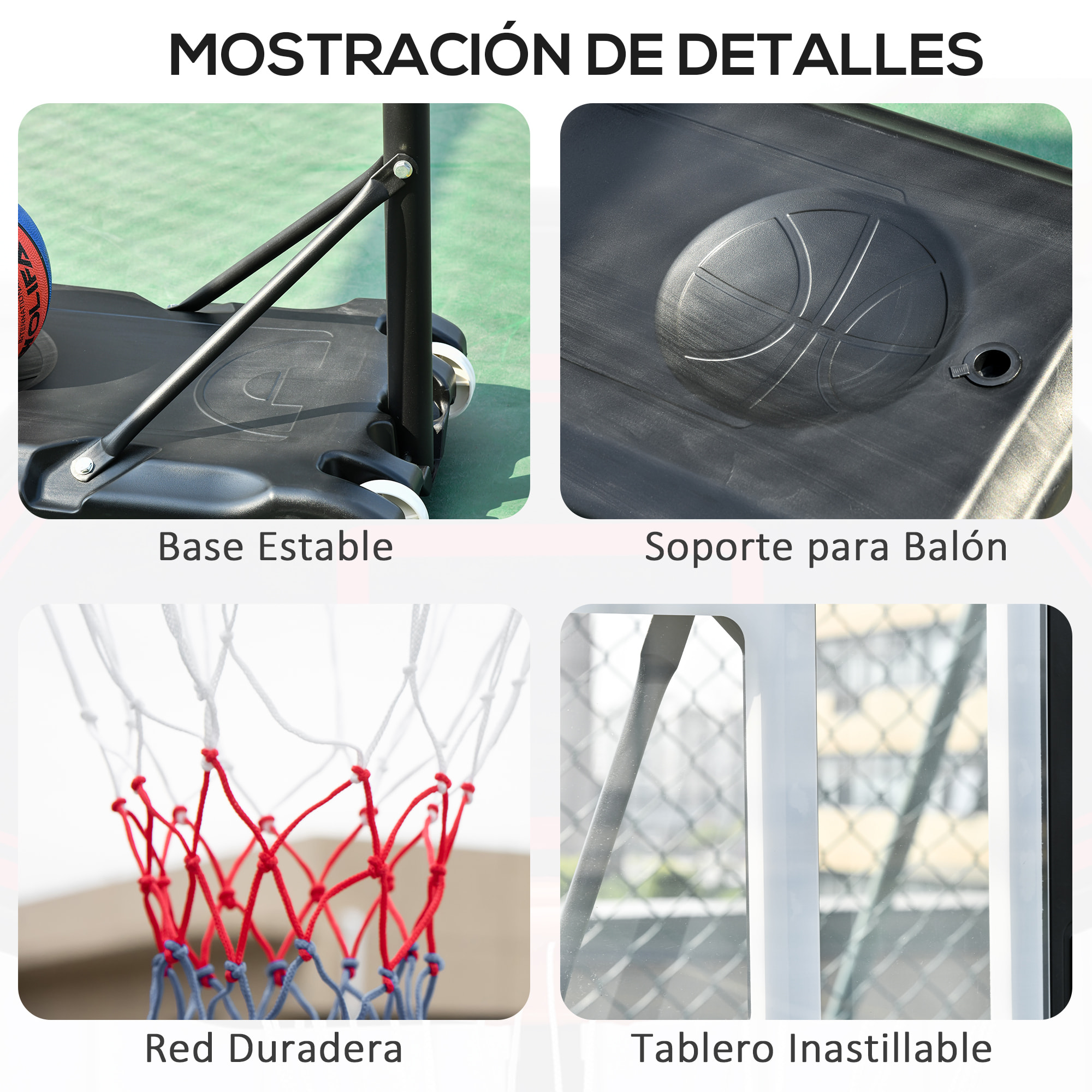 Canasta de Baloncesto para Exterior con Altura Ajustable 206-260 cm Aro de Baloncesto con Ruedas y Base Rellenable para Adolescentes y Adultos Negro