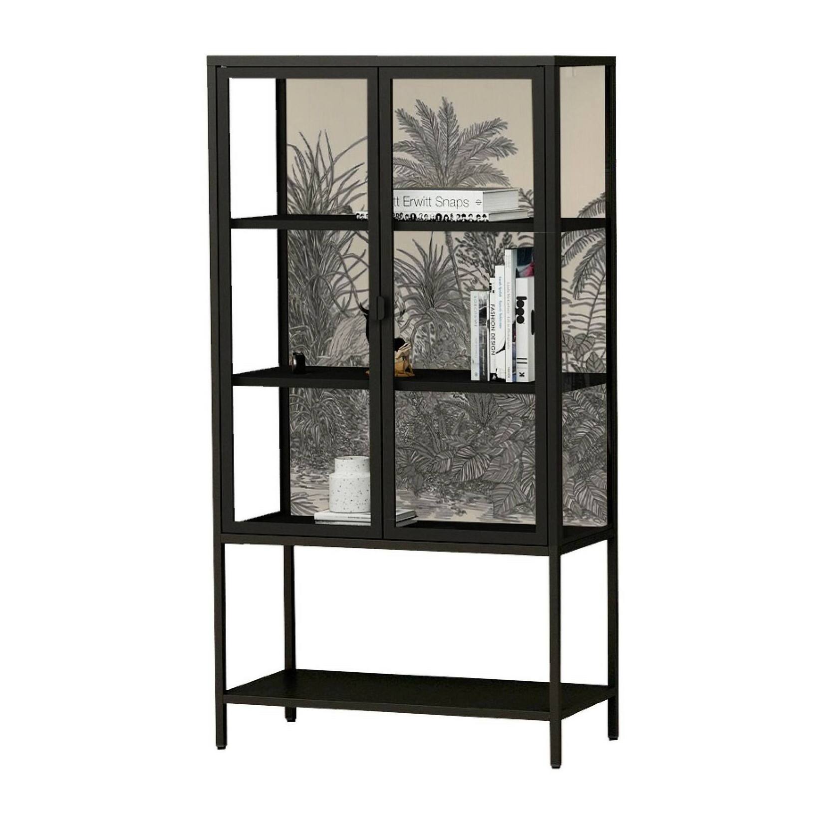 Vetrina Busseto, Credenza espositiva, Vetrinetta multiuso, Madia da soggiorno, 80x35 h160 cm, Ardesia