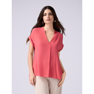 Oltre - Blusa in viscosa con profili in raso - Rosso