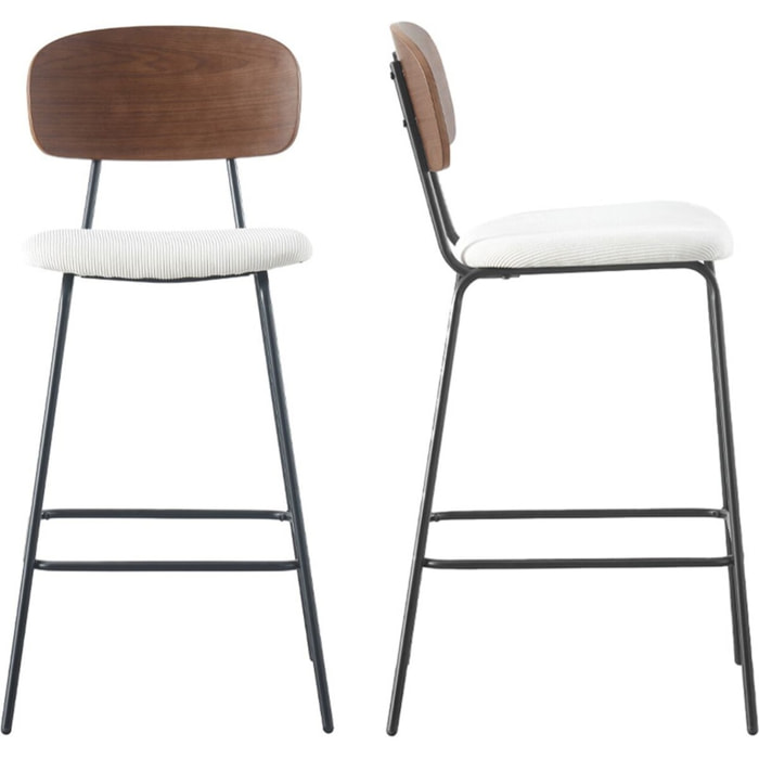 Lot de 2 tabourets de bar en velours côtelé - DANY