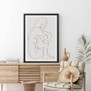Affiche Pudeur line art Affiche + cadre en bois - Noir