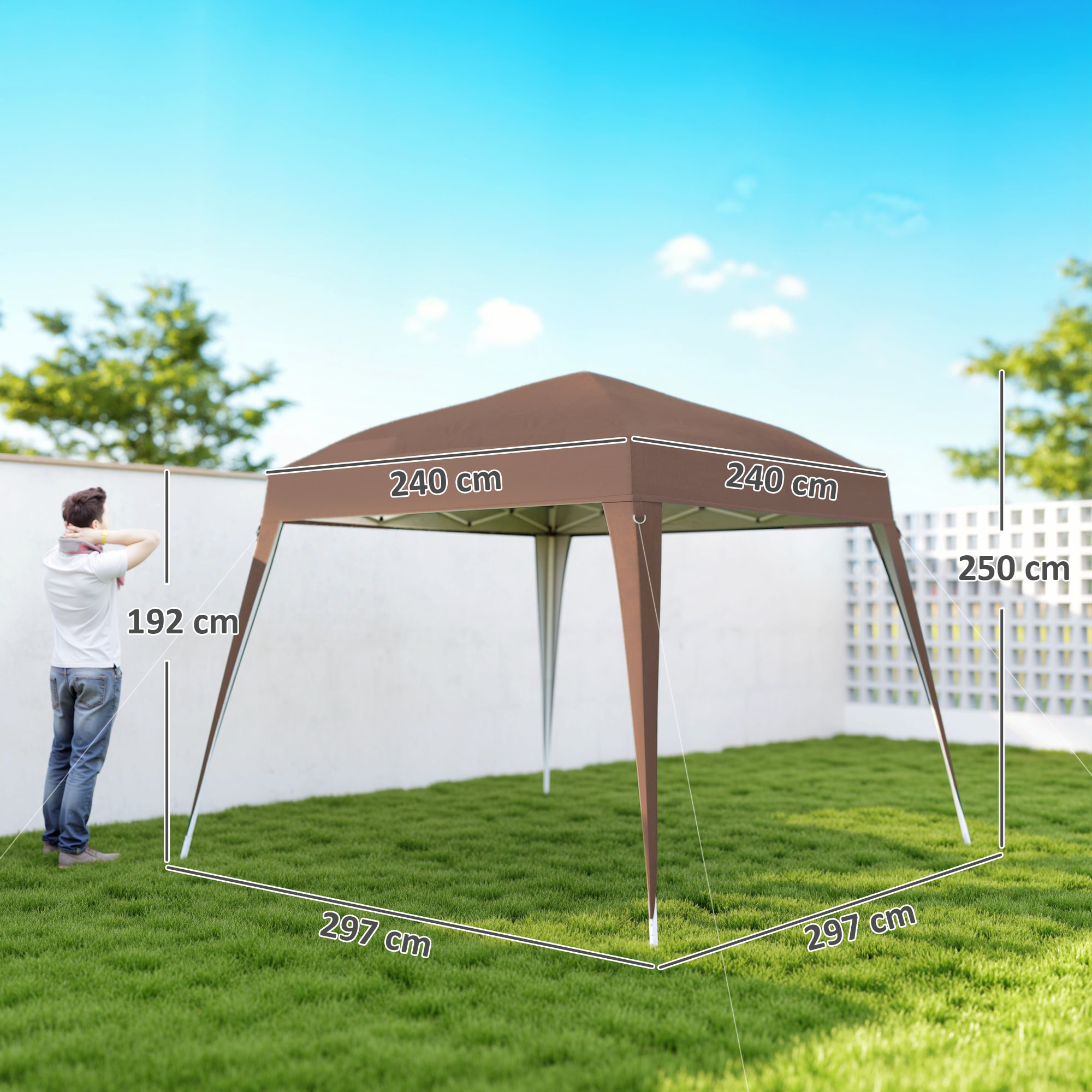 Carpa Plegable 3x3 m, Pop-up, Cenador Pabellón de Jardín, Altura Ajustable con Bolsa de Transporte, Anti-UV, Impermeable, Gazebo para Camping, Fiestas, Exterior, Café