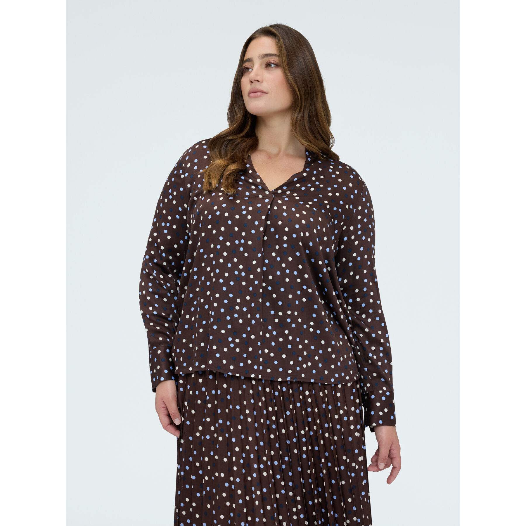 Fiorella Rubino - Blusa a pois in raso di viscosa - Marrone